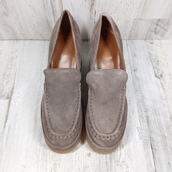New Marc Fisher Taupe Suede Platform Loafers with Chunky Block Heel #533 - Picture 4 of 13